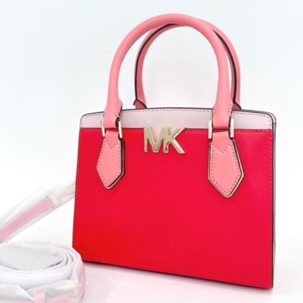 NWT Michael Kors Mott Medium Messenger Satchel Bag in Coral Reef Multi Red